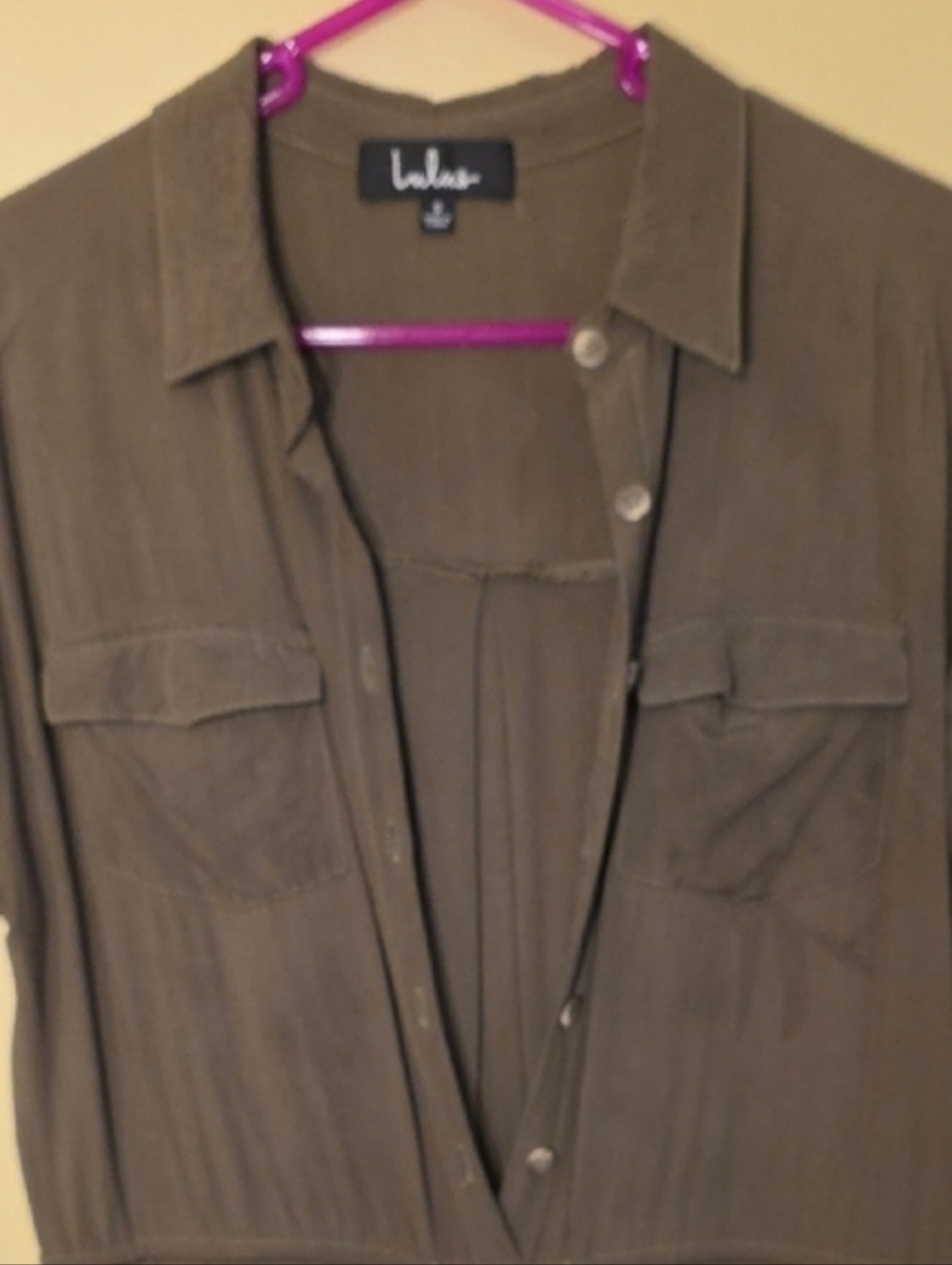 Olive Green Utility Safari Jumpsuit w/Front Pockets, Cinched Drawstring, Chic - Picture 8 of 16